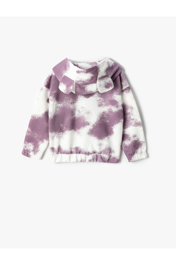 Koton Dinosaur Printed Hooded Sweat Batik Patterned Kangaroo Pocket Ear Applique Detailed