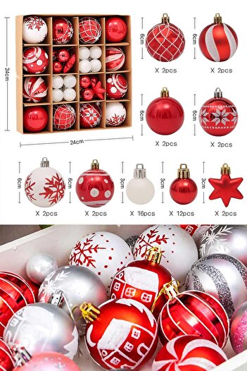 Patladı Gitti Christmas Pine Tree Ornament 42 Pieces Luxury Red White Christmas Ornament