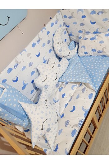 bebek_iklimi 60X120 Baby Sleeping Set - Moon Cloud Star Without Mosquito Net - Furniture Crib Excluded