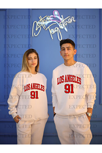 EXPECTED Λευκό Unisex Lover Couple Combination Σετ φόρμας Los Angeles Printed - 2 σετ