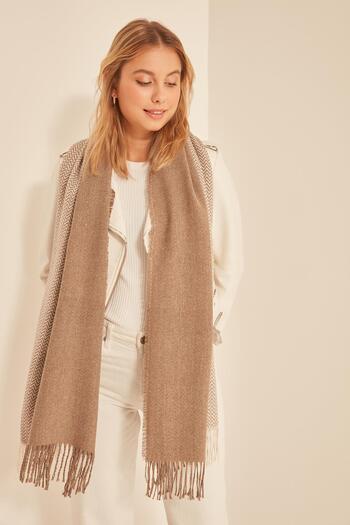 BALIENTE 13803 Soft Textured Herringbone Patterned Mink Thick Shoulder Shawl Scarf