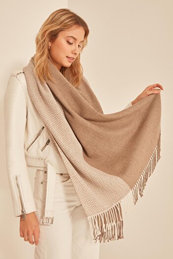 BALIENTE 13803 Soft Textured Herringbone Patterned Mink Thick Shoulder Shawl Scarf