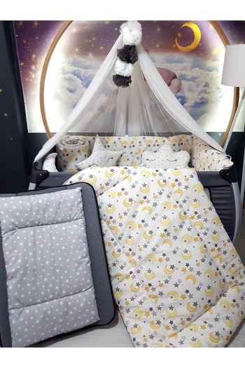 bebek_iklimi 70X110 Baby Sleeping Set - Luxury Mosquito Net and Apparatus Included - Crescent Star Pattern 50-34