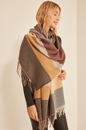 MARBERRY 13807 Soft Textured Fish Back Patterned Black Thick Shoulder Shawl Scarf