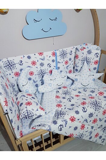 bebek_iklimi 60X120 Compass Patterned Baby Sleeping Set - Without Mosquito Net, Excluding Furniture Crib