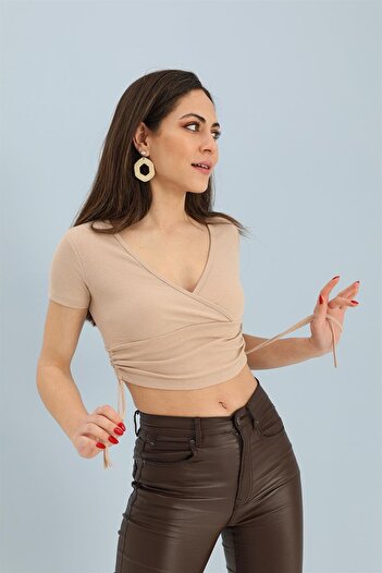VAPUR TEKSTİL Blouse Double Breasted Collar Side Tunnel - Mink