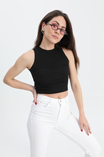 VAPUR TEKSTİL Blouse Wide Piping Sleeveless Camisole - Black