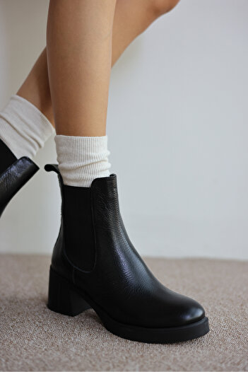 selinshoes Cizme Heleni din piele naturală cu vârf tocit elastic pentru femei cu toc înalt - PIELE NEGRA
