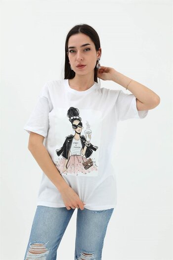 VAPUR Crew Neck Stone Detailed Single Jersey T-shirt - White
