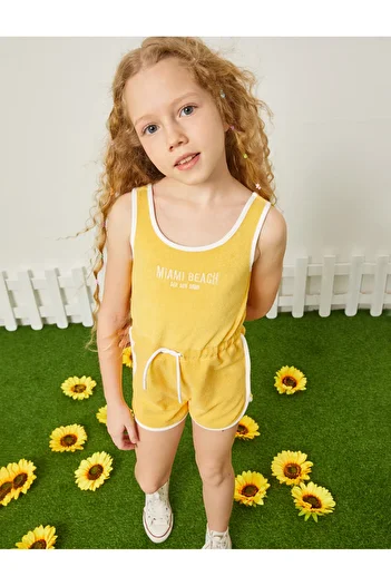 Koton Shorts Overalls Sleeveless Round Neck Terry Cloth Tied Waist