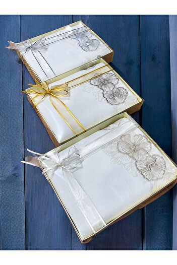 AYHANHOME Luxury Velvet Hand Face Towel - 3 Pieces, Laced, 50X90 cm Gift, Dowry Box