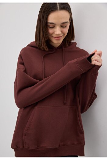 TUBİA Дамски суитшърт с качулка Oversize в шоколадов цвят