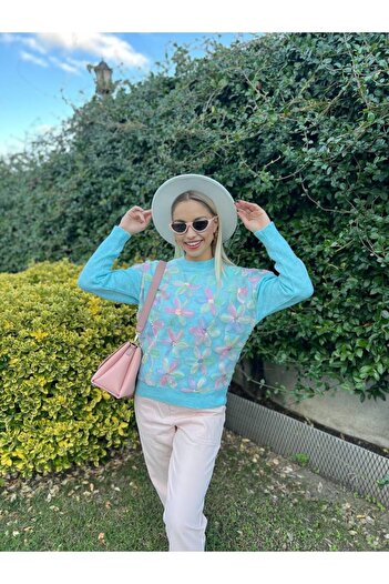 For Angels Floral Knitwear Sweater with Lace Front