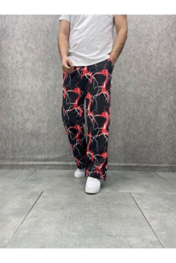 FıttingRoom Pipe Leg Patterned Baggy Trousers with Elastic Waist Stoppers