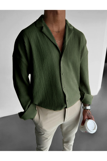 King Brothers Men's Shirt Wrap Fabric Long Sleeve Pocketless Khaki Shirt