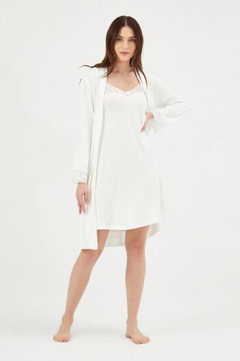 Eros Modal Nightgown Dressing Gown Set Ecru 2 Nightgown Set