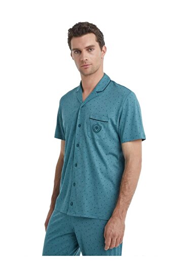 Blackspade Modal Cotton Shirt Collar Buttoned Men's Short Sleeve Pajamas Set