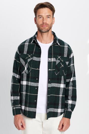 Tudors Men's Relax Fit Relax Cut Lumberjack Double Pocket Button Checked Winter Shirt