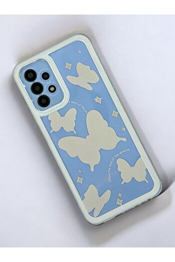 Merwish White Butterfly Pattern 0.2 mm Camera Protection Transparent Case Compatible with Samsung Galaxy A13 and A23