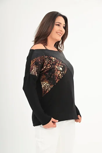 aytemas Patterned Pieced Blouse with Single Shoulder Strap