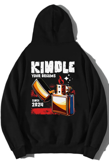 DEEPSENCE Unisex Μαύρη κουκούλα Oversize Φούτερ KINDLE ΣΤΗΝ ΠΛΑΤΗ ΣΧΕΔΙΟ
