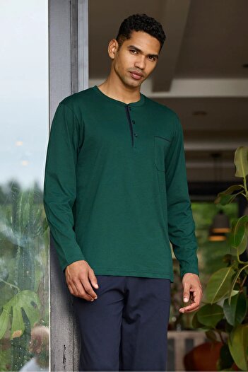 KLY 100% Cotton Extra Battal Size Long Sleeve 4 Season Fabric Men's Pajamas Set