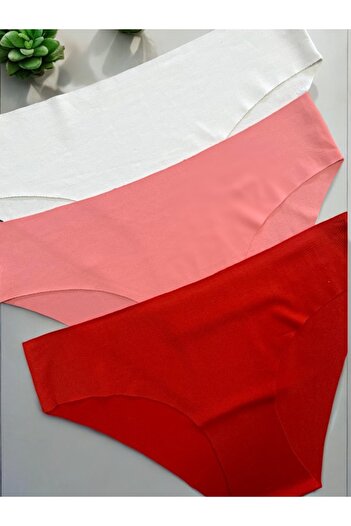 my cherie Roz/Roșu/Alb Bikini cu slip fără cusături pentru femei, tăiat cu laser în interiorul din lycra