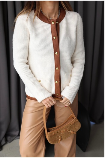 DUSOHOME Suede Detailed Snap-On Self-Corded Cardigan Jacket