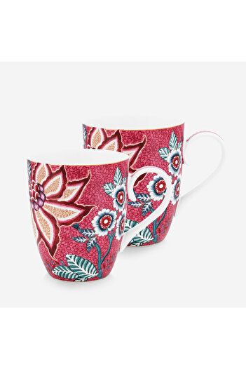 Pip Studio Flower Festival Kırmızı Porselen Kupa Seti 350 Ml