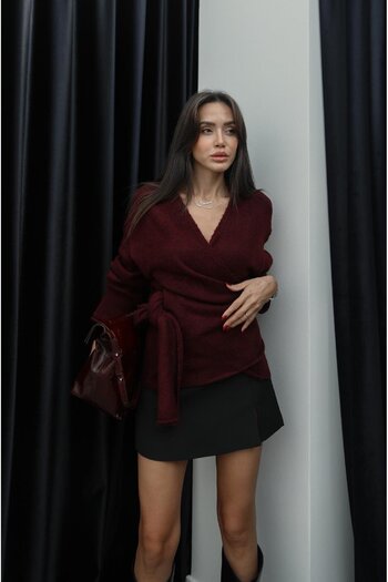 Havoş Burgundy Wrap Tie Sweater