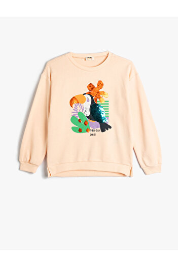 Koton Sweatshirt Sequined Sequined Long Sleeve Crew Neck Cotton