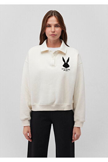 Mavi Bugs Bunny Baskılı Ekru Sweatshirt 1s10267-80194
