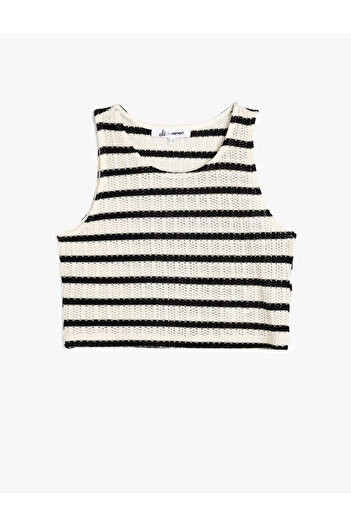 Koton Color Blocked Slim Fit Crochet Top - Sleeveless Crew Neck