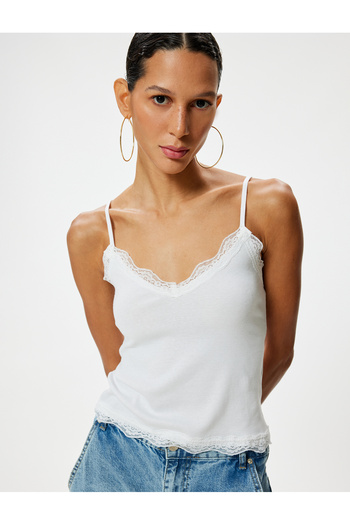 Koton V-Neck Sleeveless Slim Fit Undershirt - Lace Detailed