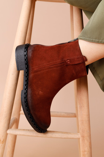 Getcho Bestra Women's Burgundy Genuine Suede Leather Boots