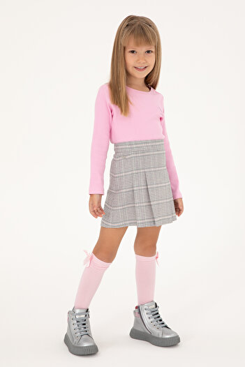 U.S. Polo Assn. Girl's Gray Plaid Pleated Woven Skirt 50301383-Vr024