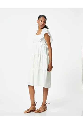 Koton Square Neck Ruffle Sleeveless Wrap Midi Dress