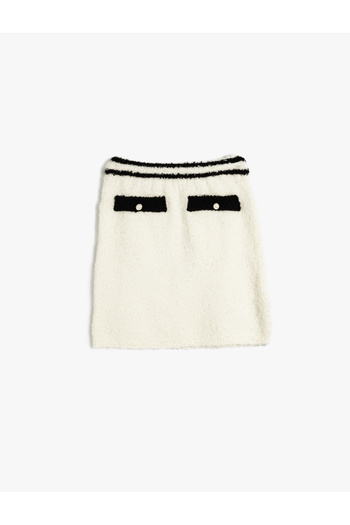 Koton Color Contrast Knitwear Skirt - Button Detailed