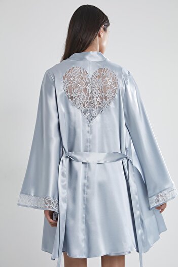Pierre Cardin Saten Dantelli Kadın Gecelik Ve Sabahlık Takımı - 4090 Mist