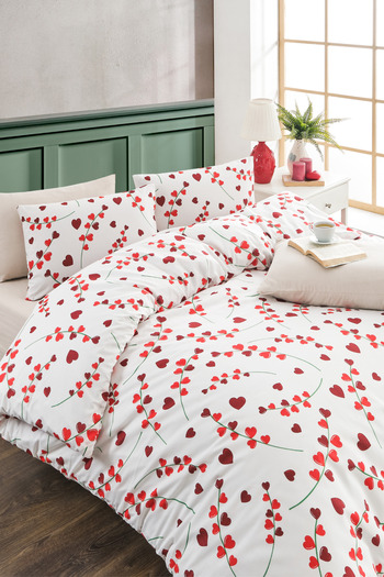 TABEA HOME Soft Dreams Series - Love Double Duvet Cover Set, Cotton Pattern and Elastic