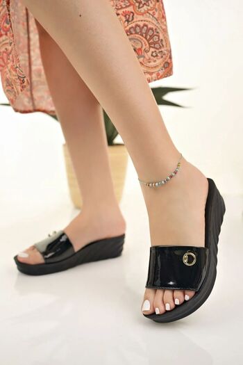 Modafırsat Γυναικείες παντόφλες Wedge Heel Μαύρες Παντόφλες Αρραβώνα Γάμου Αρραβώνα Αποφοίτηση Γραφείο Εργασία Καθημερινές Παντόφλες
