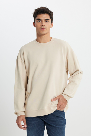 Lee Loose Fit Relaxed Cut Crew Neck 100% Cotton Men's Beige Sweatshirt