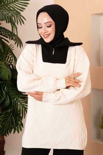 EBRUTESETTÜR Trucker Collar Zipper Detailed Knitwear Double Set