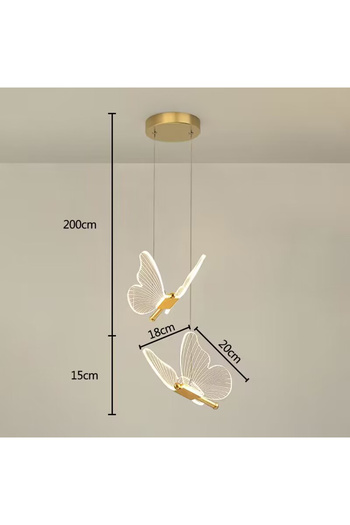 Choice 3 Light Color B Style 2 Heads Lustre LED Pendant Light Fixture Butterfly Hanging Lamps For Ceiling K