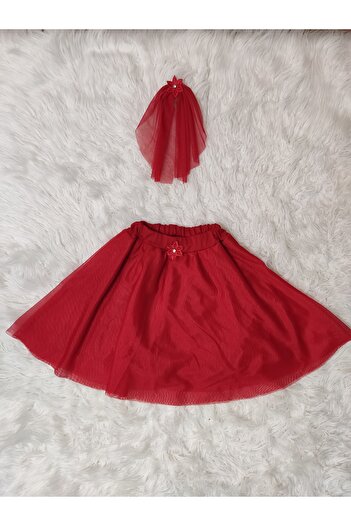 Tradinyom Girls' Red Skirt with Tutu Skirt and Hair Clip for Birthday Carnival