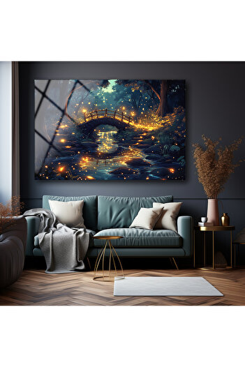 BV DEKOR Pictură abstractă pe sticlă cu peisaj de noapte, imprimare pe sticlă temperată, decor modern pentru perete de casă, gata de agățat