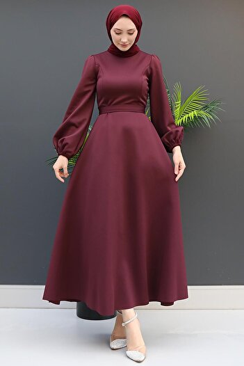 GİYZAMİLA Ronay Hijab Dress Dark Plum