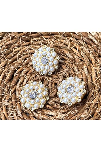 ODDA TASARIM ATÖLYESİ 2.54cm Large Size - Pearl and Crystal Covered, Special Design Pinterest Button Set 3 Pieces