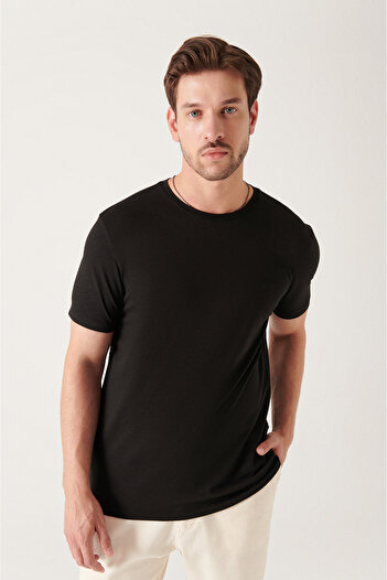 Avva Erkek Siyah Bisiklet Yaka Soft Touch Basic Regular Fit T-Shirt B001171