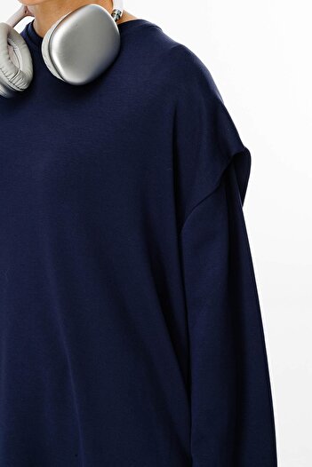 Hooopstore Μπλε Navy Compact Βαμβακερό Φούτερ - Επενδεδυμένο